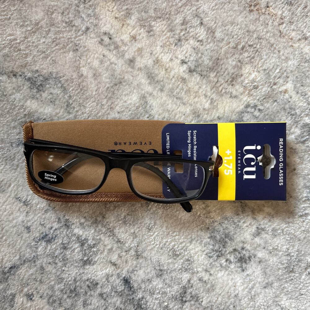 Icu Eyewear Non Prescription Reading Glasses Henderson Black +1.75 With New Case